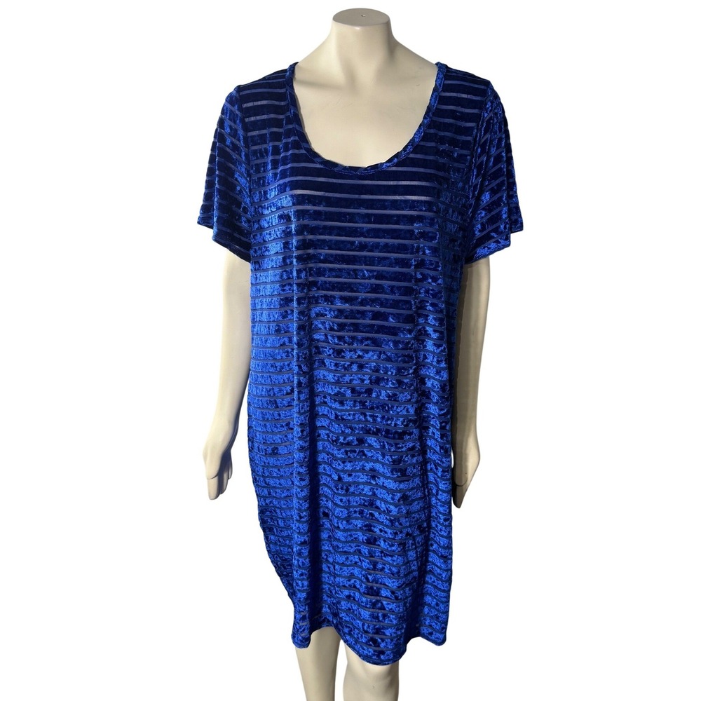 Curvy Sense‎ Royal Blue Velvet Sheer Stripe Midi Dress Plus Size 4X Stretch USA